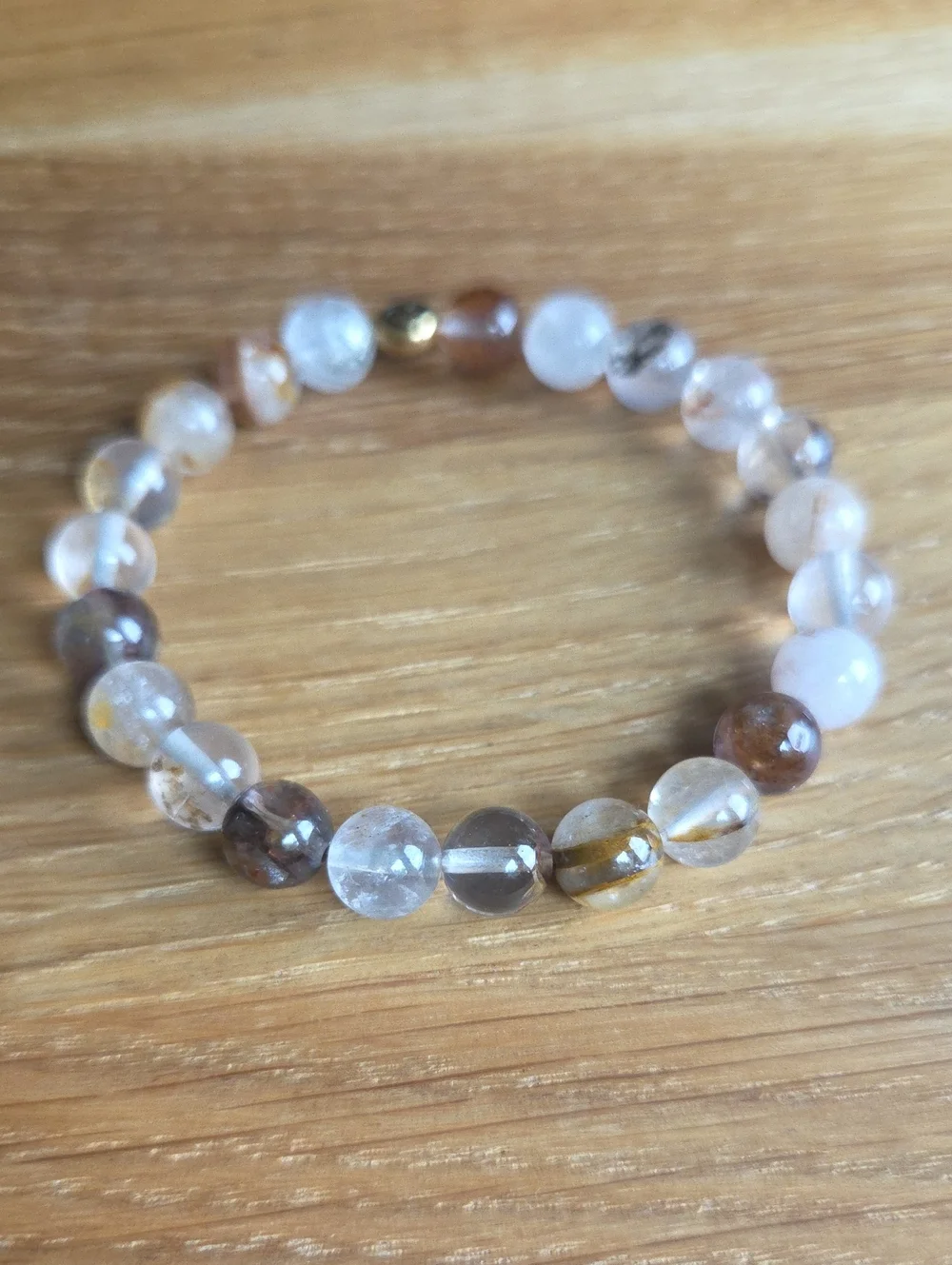 Gold Red Rutilated Quartz Beaded Stretch Bracelet | Handmade